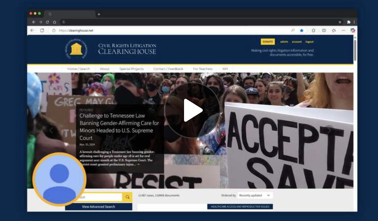 A screen grab of a How To video, showing the front page of the Clearinghouse site.