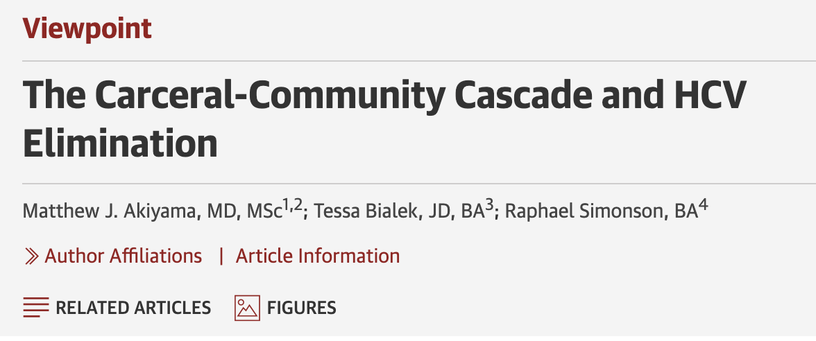 A screenshot of the article in JAMA Viewpoint: The Carceral-Community Cascade and HCV Elimination.